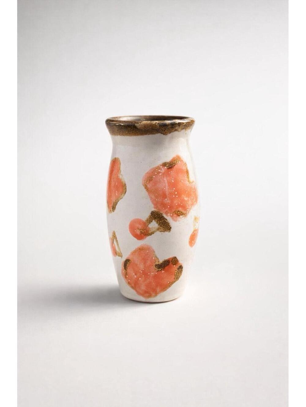 Charming Hand-Painted Ceramic Bud Vase with Orange Floral Design